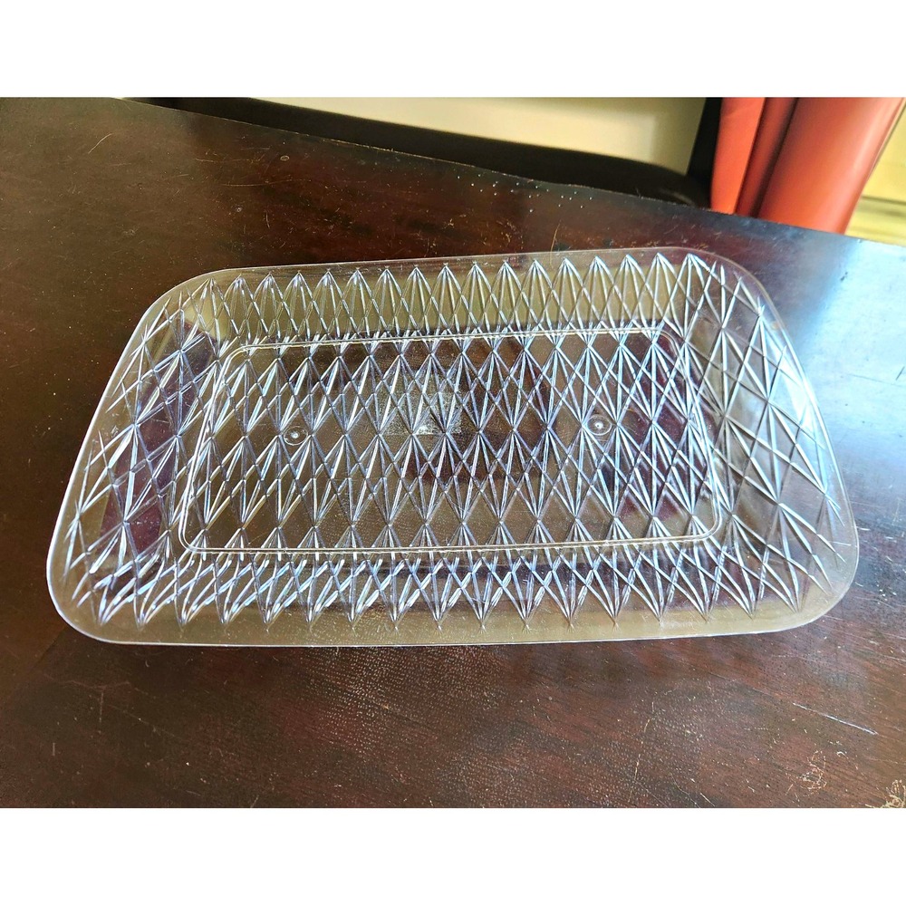 Clear Plastic Decorative Diamond Pattern Rectangular Tray
